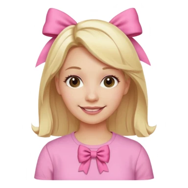 A mom with blonde hair and pink shirt coquett aesthetic style like bows and pink sticker