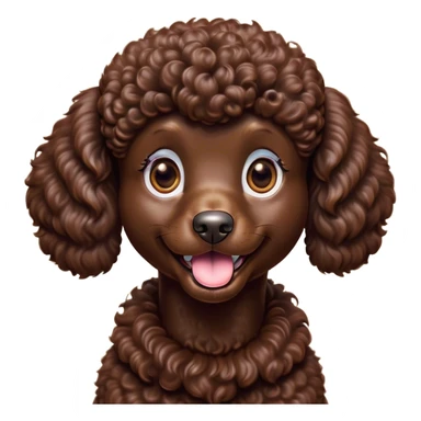 Cinematic Comical Chocolate Poodle Portrait Emoji, Head tilted dramatically with an exaggeratedly amused expression, featuring a glossy, curly chocolate Fur with a bouncy texture, wide, expressive brown eyes filled with playful disbelief, Simplified yet hilariously expressive features, highly detailed, glowing with a slightly sassy glow, high shine, dramatic yet playful, stylized with an air of cheeky mischief, bright and endearing, soft glowing outline, capturing the essence of a spirited and over-the-top companion, so meme-worthy it feels like it could side-eye its way into internet fame instantly! sticker