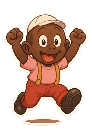 Memín Pinguín jumping, cartoon style sticker