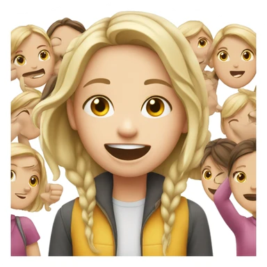 white girl having fun but overwhelmed by lots of kids sticker