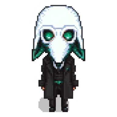 Squid Game Front Man with black geometric mask and black coat sticker