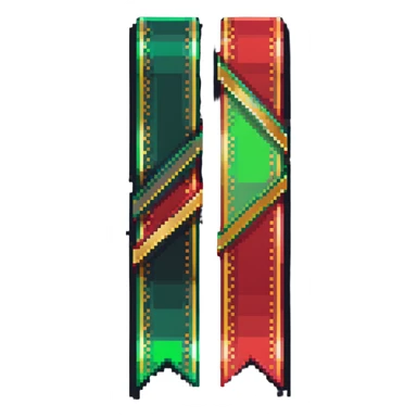 Premium member ribbon with green to red gradient and pixelated gold trim sticker
