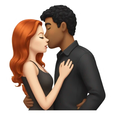 redhead, kissing her boyfriend with black hair sticker