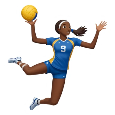 Emoji de Chica de voley sacando con puño  pero que parezca que esta saltando  Saque flotante pero con un solo valon y que sea morena la chica sticker