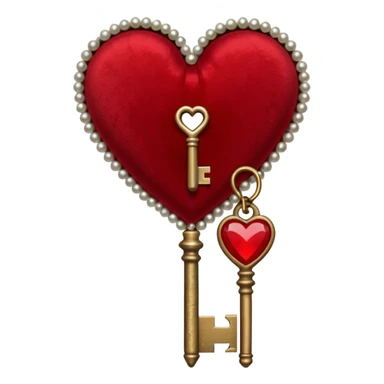 red heart with a gothic key, velvet ribbon, and pearls, dark romance sticker