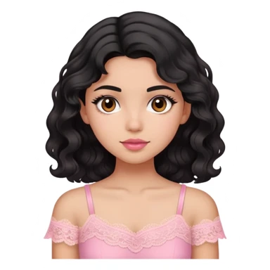 A girl with morena skin tone and black wavy hair wearing pink lace top sticker
