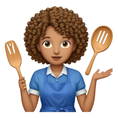 person with curly hair in blue apron sticker