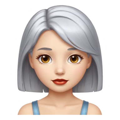 sexy Girl emoji with metallic silver hair, iOS emoji style, soft facial features, glossy chrome hair texture, minimal shading, clean background, modern aesthetic sticker