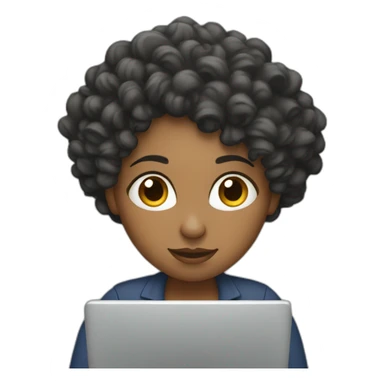 Women with curly head working with laptop sticker