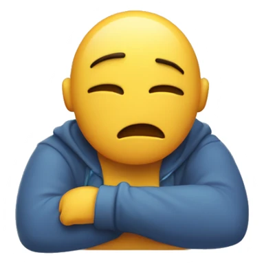 Worried unsmiling hugging emoji with arms outstretched for a hug and a worried face sticker