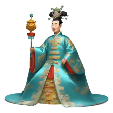 Qianlong, Qing dynasty's emperor, is recognized by his majestic attire: dragon-adorned imperial robes, a court headdress, and a ceremonial scepter. 🐉👑 sticker