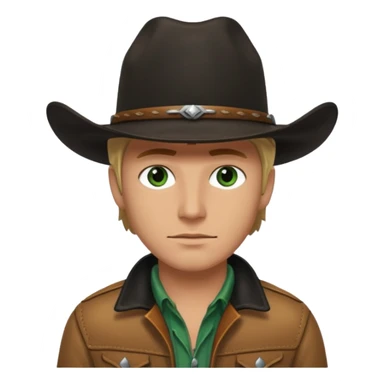yellowstone ranch cowboy with black cowboy hat, black t-shirt, leather tan jacket, and green eyes sticker