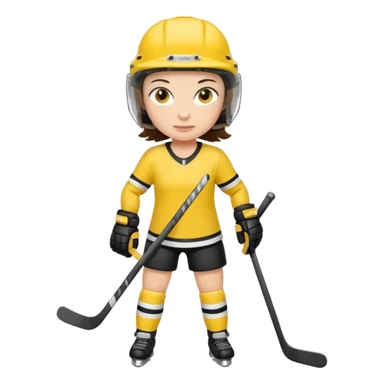 Girl hockey player with yellow jersey full body brunette with helmet sticker
