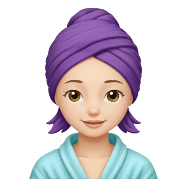 cute girl with her eyes closed and smiling, wearing a spa towel as her clothes in she has a spa towel on her head with no visible hair sticker