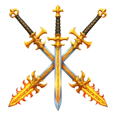 Two fiery royal golden swords in a cross sticker