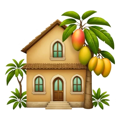 A light brown house from a barrio with a mango tree sticker