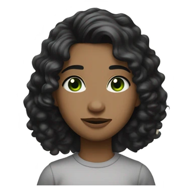 long curly black hair,eyes with a hint of green, eyes positive  canthal tilt ,medium thick shaped eyebrows , and medium thin lips, round face shape, soft jawline, full body, teen, sensual, american sticker