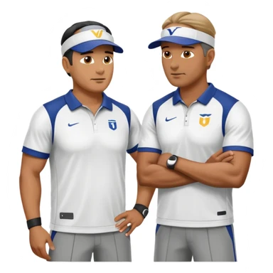 2 football coaches talking wearing visors and athletic clothing sticker