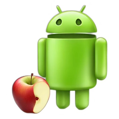 Green Android eating a ios apple sticker