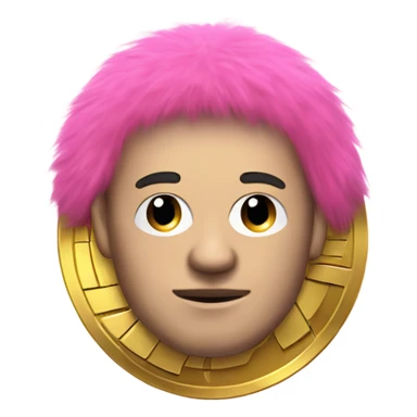 Man with gold, wearing a pink fur coat, and a Bitcoin coin as his head. sticker