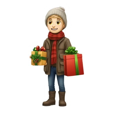 German boy going christmas shopping, buying a lot of gifts, wearing warm clothes sticker