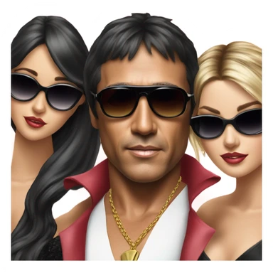 Tony Montana sunglasses with 3 model chicks sticker