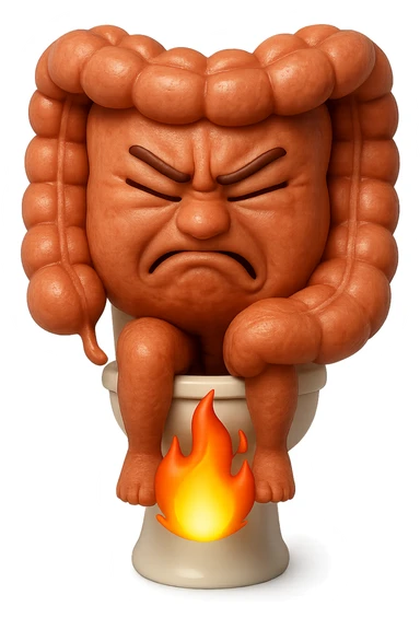 SU QUESTO STILE FAI UN EMOJI STILE IPHONE 3D DI UN INTESTINO CHE sta seduto sul wc e dal wc in mezzo alle sue gambe esce una fiamma stile emoji iphone, FAGLI UN ESPRESSIONE di dolore mentre si sforza E FALLO MOLTO REALISTICO IN 3D sticker