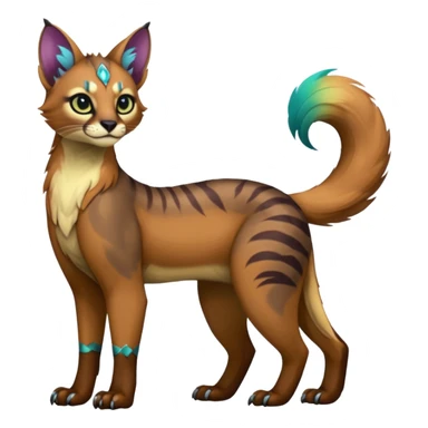 Colorful dark tropical tribal glorious iridescent divine exotic cute cool beautiful beautiful fantasy-caracal-civet-genet-sergal-vernid-Gryphon-Cacomistle-Trico-oncilla-animal-Fakémon-hybrid-fursona (full body) sticker
