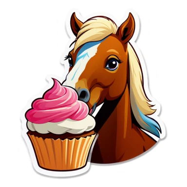 -horse eating a cupcake sticker