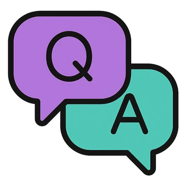 purple chat bubble marked Q and teal chat bubble marked A, both together, minimal and clean sticker