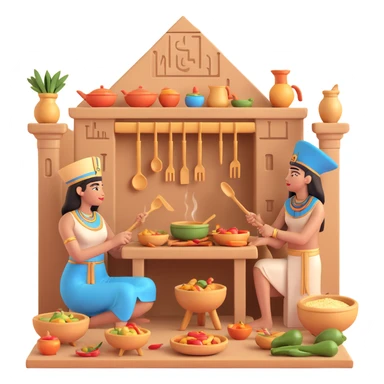 ancient Egyptian cooking scene in hieroglyphic style sticker