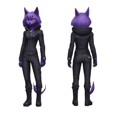 Anthro cool edgy evil black techwear Purple nargacuga-bat-cat-Fakemon collar full body sticker