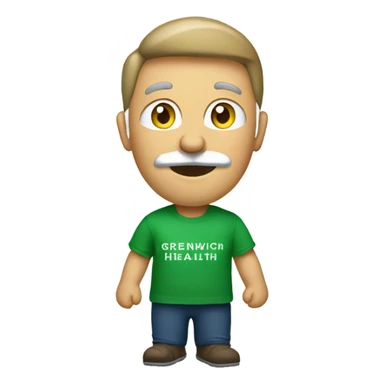 Santa wearing green t-shirt. The t-shirt the letters ‘Greenwich Health’ written in white letters  sticker