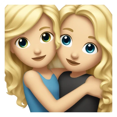 A white girl with blue eyes and blonde hair hugging a girl with tan skin and black wavy hair  sticker