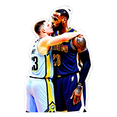 LeBron James kissing Nikola Jokic sticker