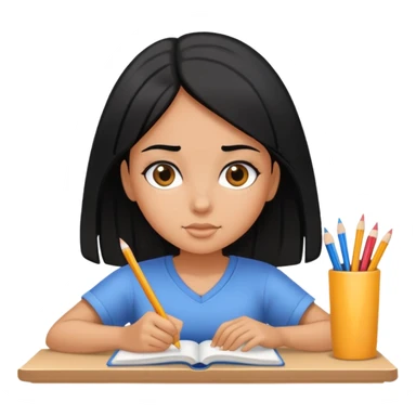 Tanned girl with straight black hair studying hard sticker