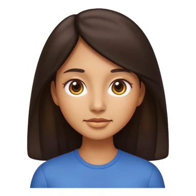 Emoji-style illustration, identical to modern Apple / iOS emoji style. Front-facing woman with long dark hair, neutral calm expression, big rounded eyes, soft gradients, smooth 3D-like shading. sticker