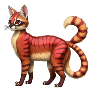 Vibrant-colored red-dark-brownish-furred colorful painted marked patterned Asian glorious divine exotic cute cool beautiful shiny beautiful fantasy-caracal-civet-genet-sergal-vernid-Cacomistle-oncilla-animal-Fakémon-hybrid-fursona (full body) sticker