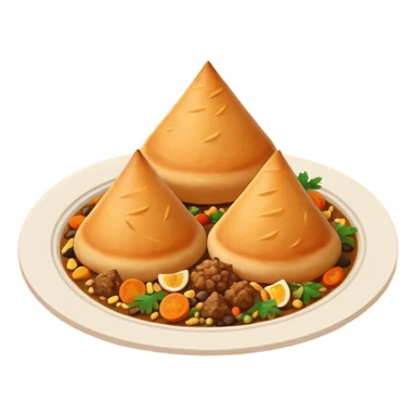 Uzbek cuisine humanless avatar in bright emoji-style illustration. Classic dishes like plov and samsa, warm golden and earthy tones, simple shapes, flat design, high contrast, friendly and appetizing. sticker