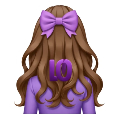 long wavy brown hair from behind with a medium lilac bow sticker