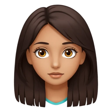 girl with brown eyes, long eyelashes, layerd mid length hair dark brown, tanned skin sticker