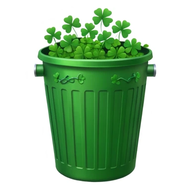 trash bin with lucky clovers sticker