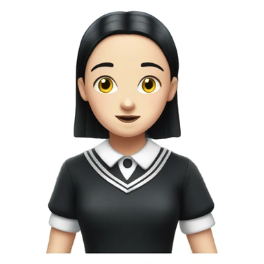 wednesday addams dancing in sleeveless school uniform in the school courtyard quadrangle on the green grass  sticker