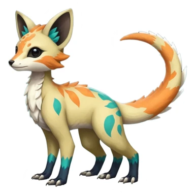 Rare realistic exotic edgy epic pretty beautiful handsome gorgeous aesthetic colorful vibrant Vernid-Trico-species-Fakemon-creature by LiLaiRa, 4 legs, 1 tail, random markings, (full body) sticker