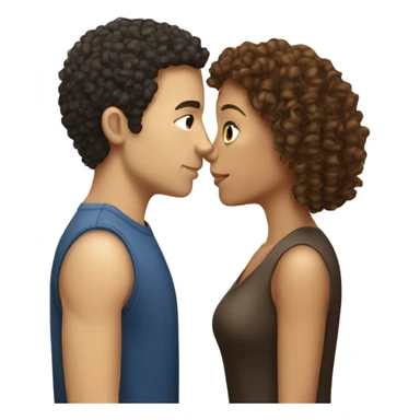 Light skinned woman with curly hair and white man with  straight dark brown hair kissing  sticker