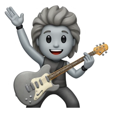 a rock with a happy face that is holding up a rock and roll hand and an electric guitar sticker