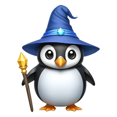 Penguin wearing a wizard hat and holding a magic wand sticker