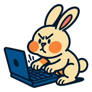 vanilla bunny typing fast, cheeks puffed, vibrant-toon style sticker
