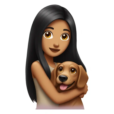 pretty woman with very long black hair and caramel skin hugging a dog sticker