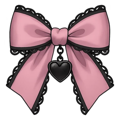 pink gothic bow with black lace trim and heart charm sticker